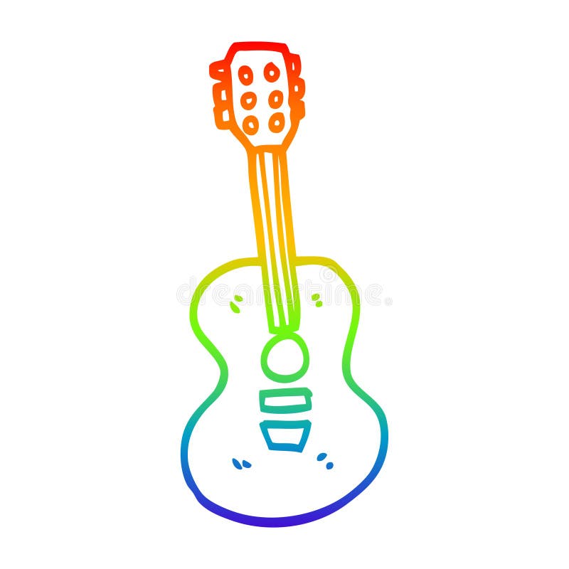 A creative rainbow gradient line drawing cartoon old guitar