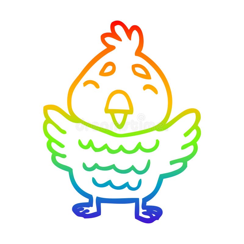 A creative rainbow gradient line drawing cartoon red bird