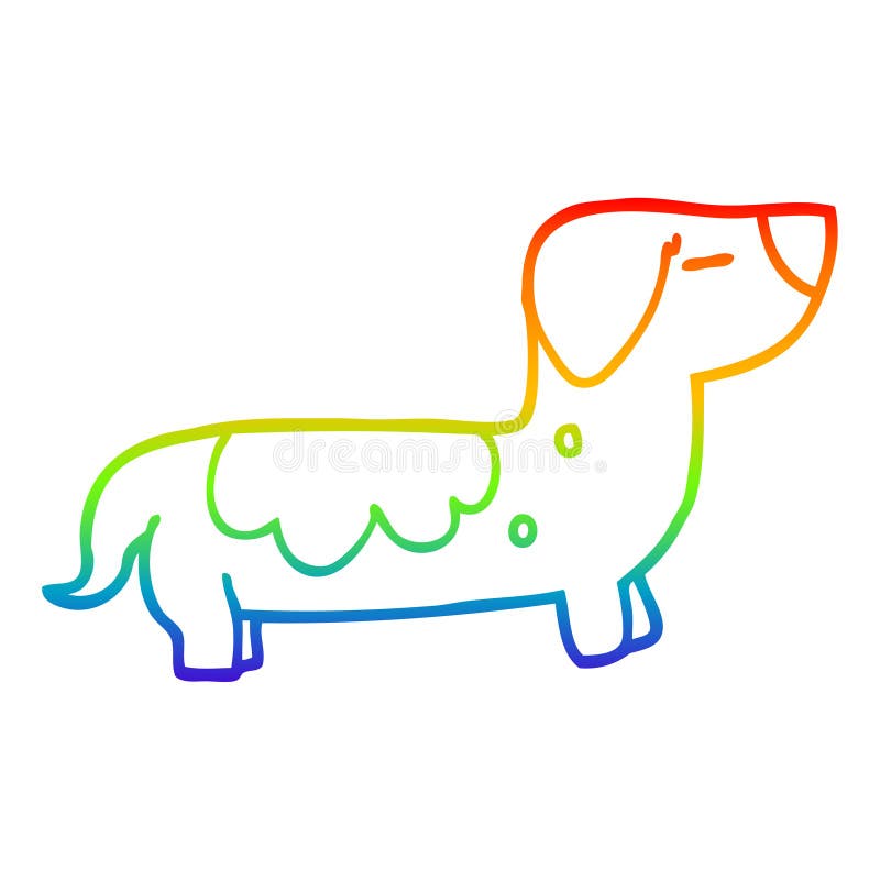 A creative rainbow gradient line drawing cartoon sausage dog