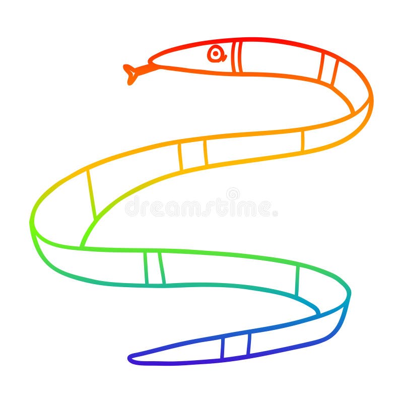 A creative rainbow gradient line drawing cartoon sea snake