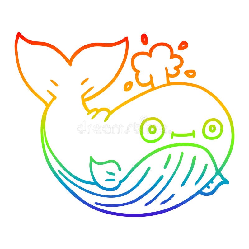 A creative rainbow gradient line drawing cartoon sea whale