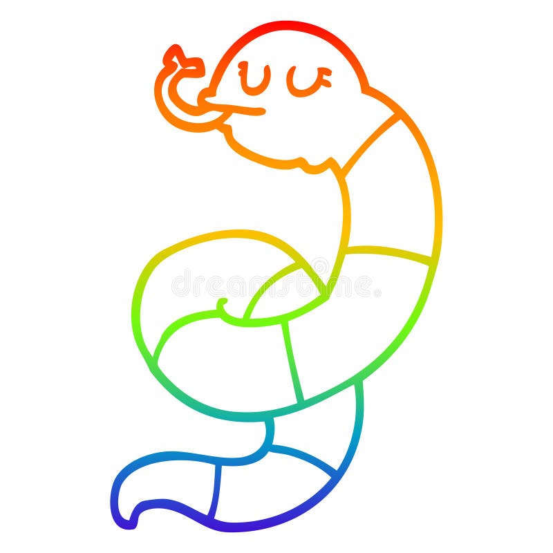 A creative rainbow gradient line drawing cartoon snake coiled