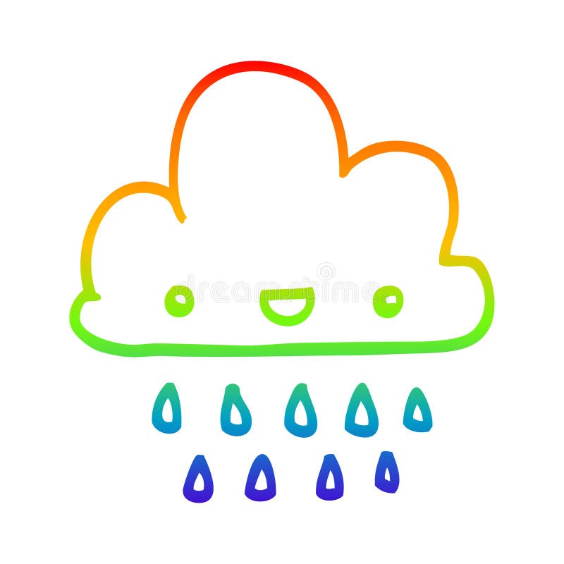 A creative rainbow gradient line drawing cartoon storm cloud stock illustration
