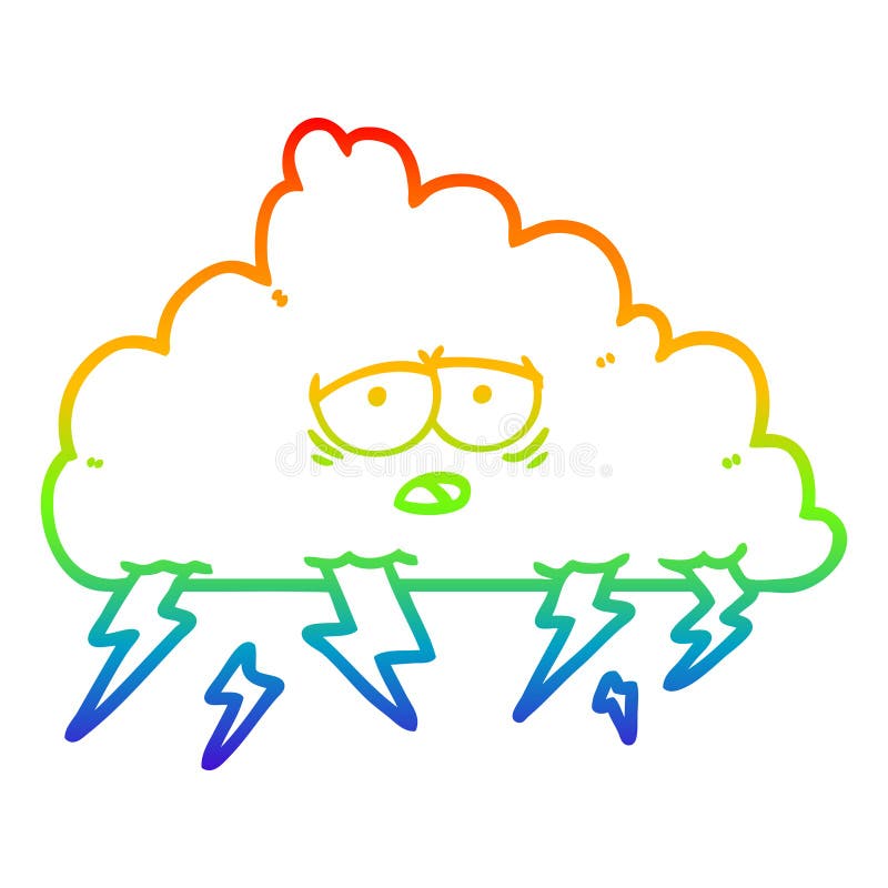 A Creative Rainbow Gradient Line Drawing Cartoon Storm Cloud Stock ...