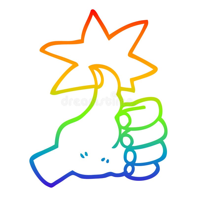 A creative rainbow gradient line drawing cartoon thumbs up symbol