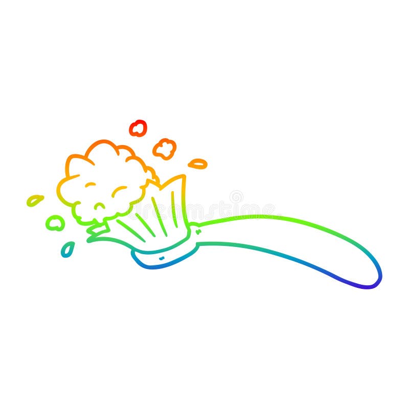 A creative rainbow gradient line drawing cartoon toothbrush and toothpaste vector illustration