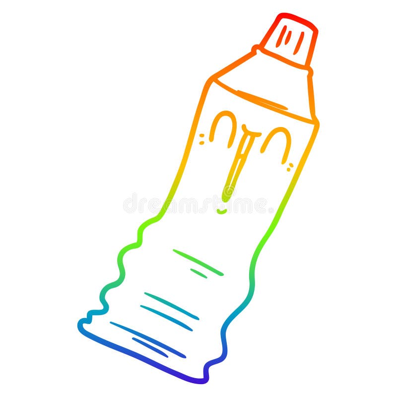 A Creative Rainbow Gradient Line Drawing Cartoon Toothpaste Tube Stock
