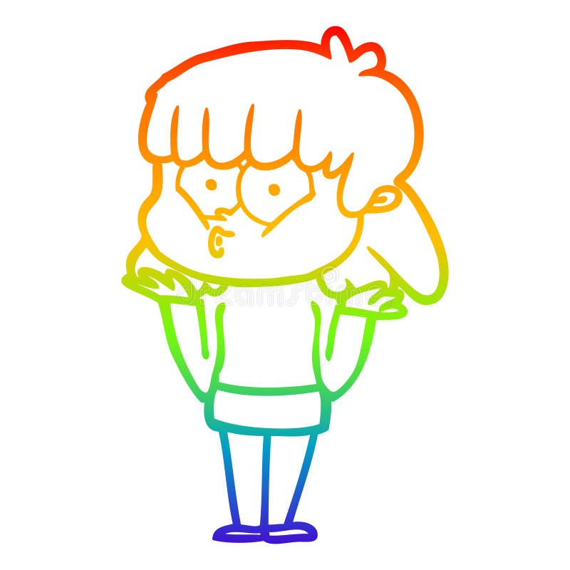 A Creative Rainbow Gradient Line Drawing Cartoon Whistling Girl Stock ...