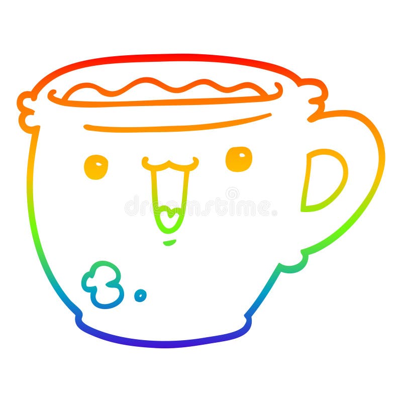 Coffee Cup Logo, Cute Coffee Cup Cartoon line art colorful Vector