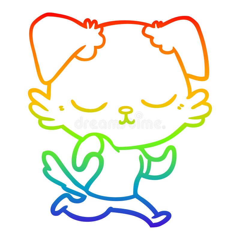 A Creative Rainbow Gradient Line Drawing Cute Cartoon Dog Running Stock