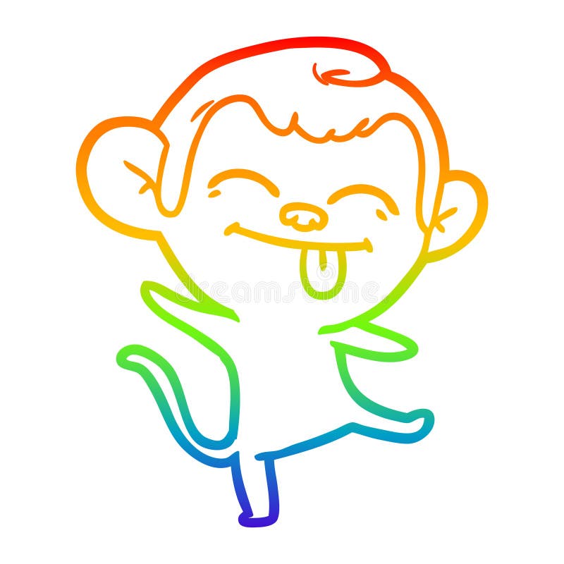 A creative rainbow gradient line drawing funny cartoon monkey dancing