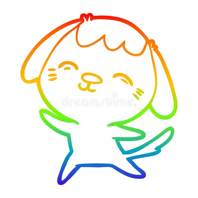 A Creative Rainbow Gradient Line Drawing Happy Cartoon Dog Stock Vector