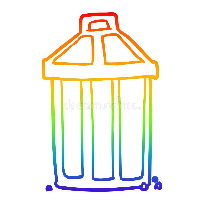 A Creative Rainbow Gradient Line Drawing Old Metal Garbage Can Stock