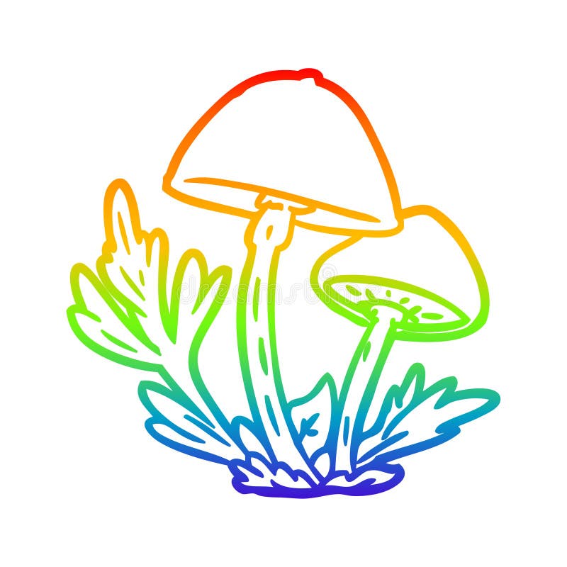 A creative rainbow gradient line drawing wild mushrooms