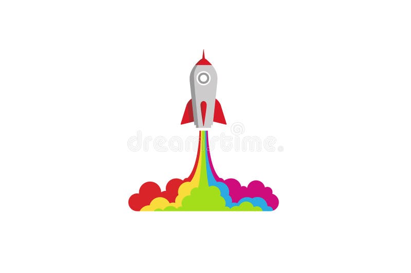 Creative Red Rocket Colorful Cloud Logo vector illustration