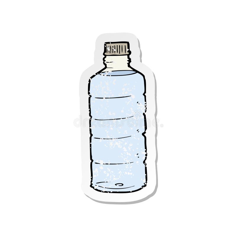 A creative retro distressed sticker of a cartoon water bottle