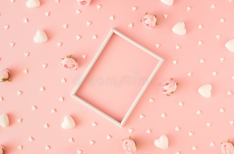 Colorful hearts on a beige background. Valentines day love aesthetic  concept. Heart pattern Stock Photo