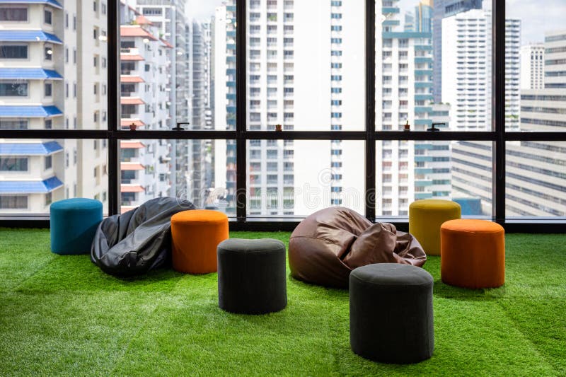 Creative Room Coworking Space with Cushions and Chairs on Artificial Grass  in Office Stock Image - Image of bangkok, creativity: 215045143
