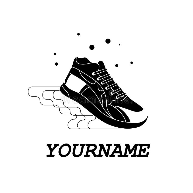 Creative Running Shoes Logo, Vector Template on White Background. Black ...
