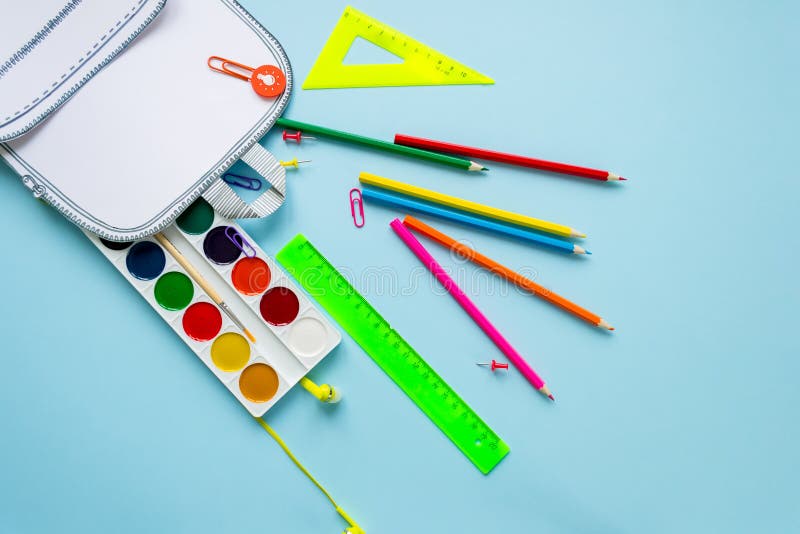 Creative School Bag Made of Paper with School Stationery Stock Image