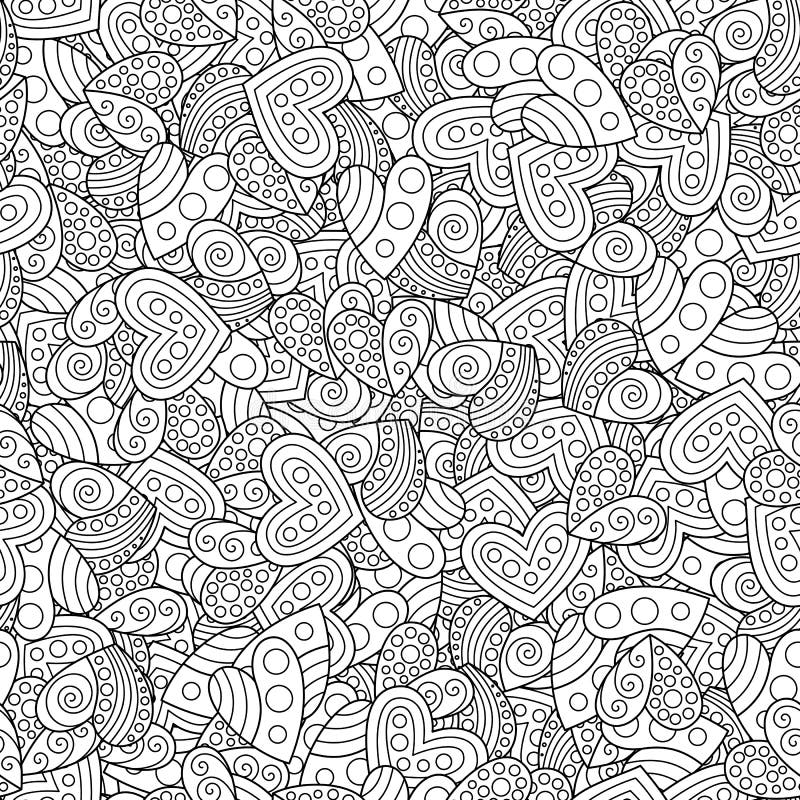 Creative Seamless Pattern of Contour Hearts for Page of Coloring Stock ...