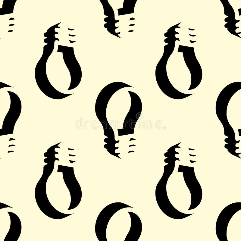 Creative seamless vector pattern featuring stylized light bulbs in negative space on a pale background. Ideal for concepts of vector illustration