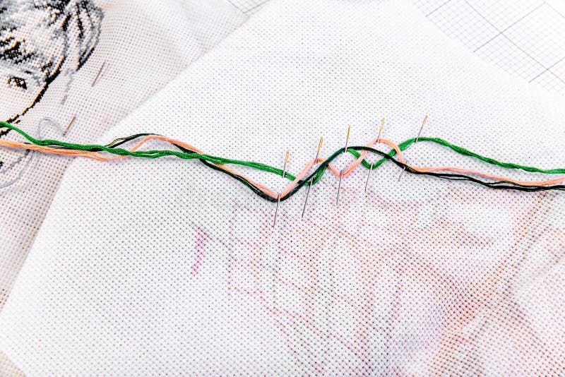 Creative sewing supplies and accessories on a table royalty free stock photos