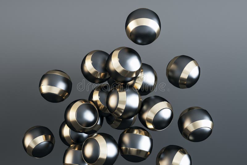 Creative Shiny Metal Silver Balls on Grey Background. Design Concept