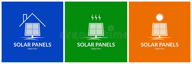 Creative solar panels installation logo stock illustration