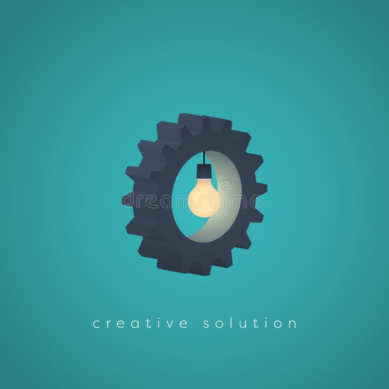 Creative solution business vector symbol with gear and a lightbulb. concept for creativity, technology, engineering. stock illustration