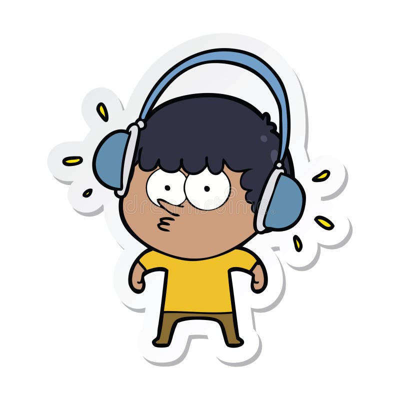 A creative sticker of a cartoon boy listening to headphones