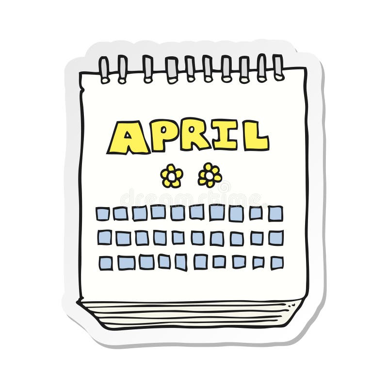 A creative sticker of a cartoon calendar showing month of April