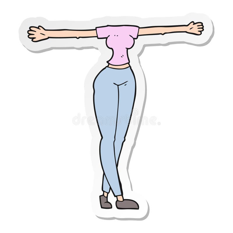 A creative sticker of a cartoon female body with wide arms