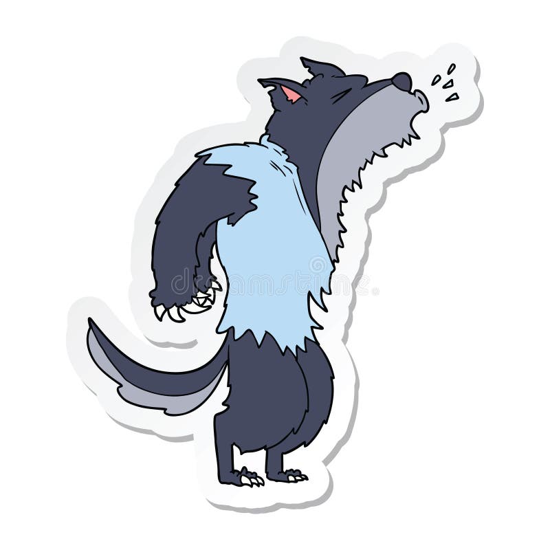 sticker of a cartoon howling werewolf