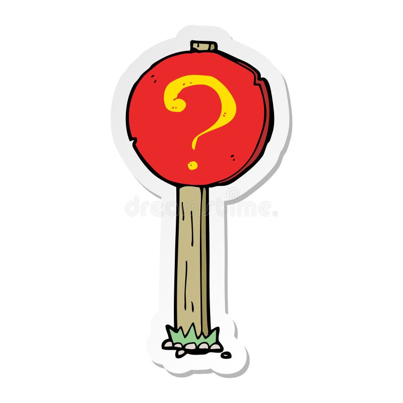 A Creative Sticker of a Cartoon Question Mark Sign Post Stock Vector