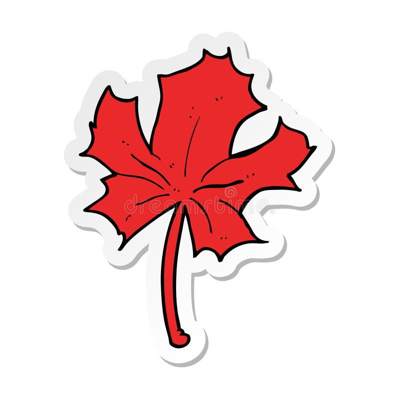 A creative sticker of a cartoon red maple leaf