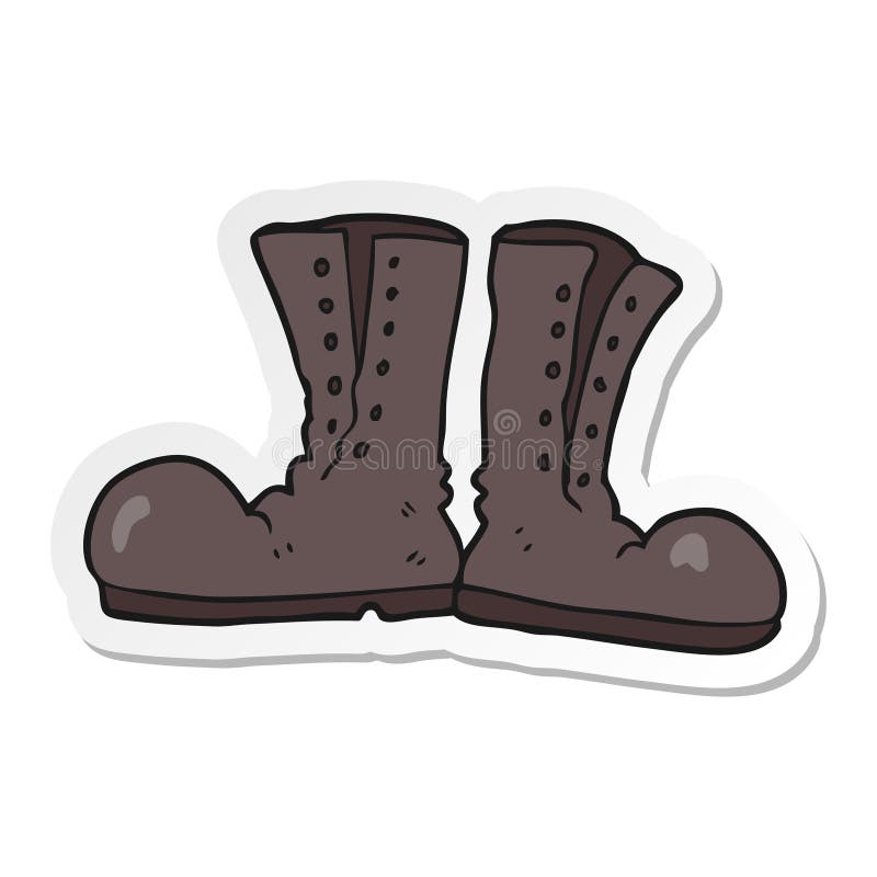 A creative sticker of a cartoon shiny army boots vector illustration
