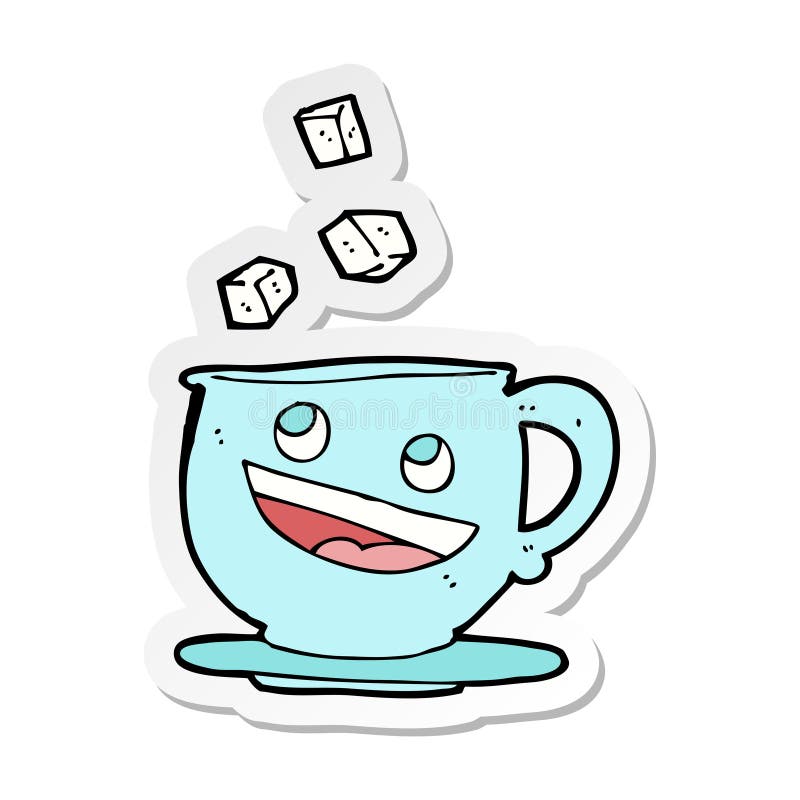 A creative sticker of a cartoon tea cup royalty free illustration