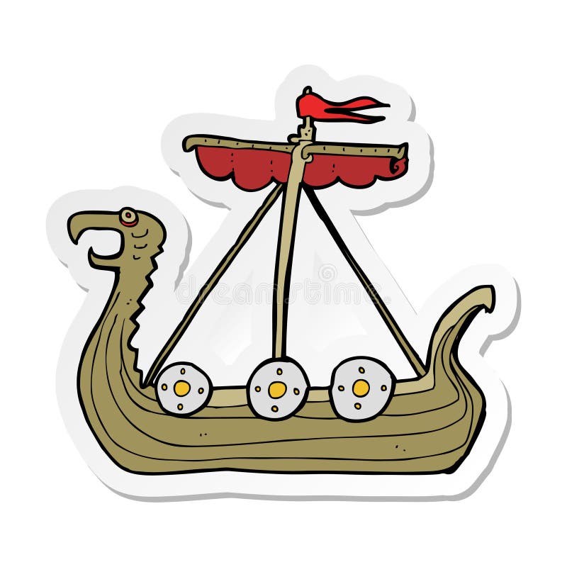 A creative sticker of a cartoon viking ship