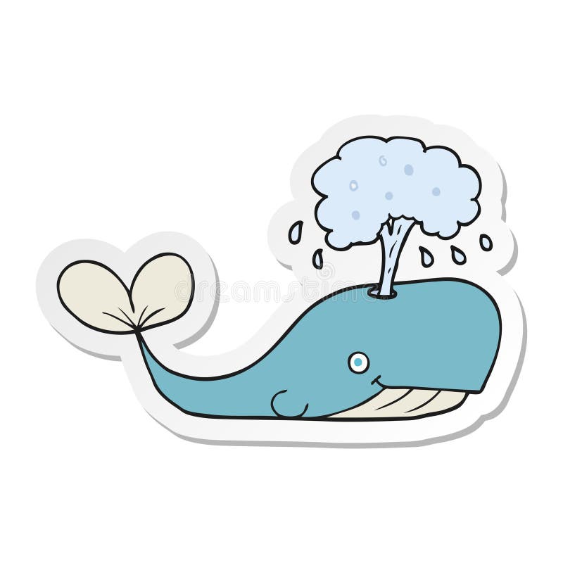 A creative sticker of a cartoon whale spouting water