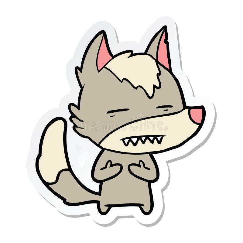 A Creative Sticker of a Cartoon Wolf Showing Teeth Stock Vector