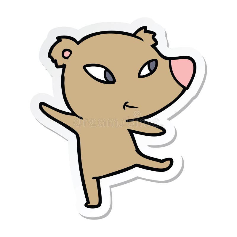 A Creative Sticker of a Cute Cartoon Bear Dancing Stock Vector