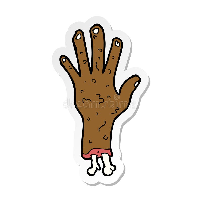 A creative sticker of a gross zombie hand cartoon