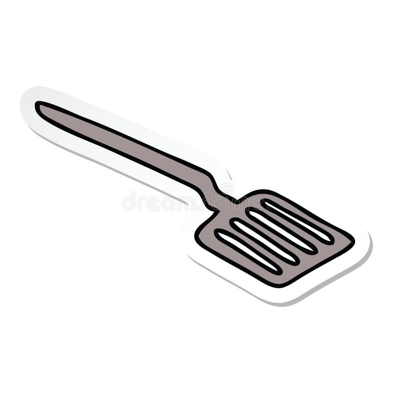 A creative sticker of a quirky hand drawn cartoon spatula