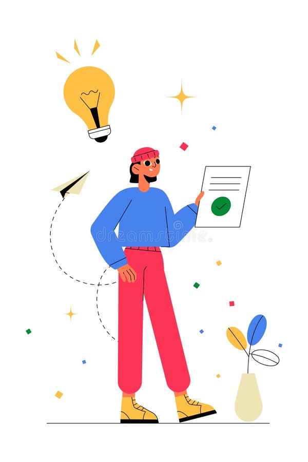 Creative Strategy With Female Entrepreneur Holding Business Document In Flat Vector Illustration Symbolizing Innovation vector illustration