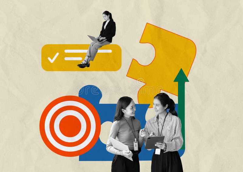 Creative Team Collaboration Concept Collage with Business Elements and Modern Design royalty free stock image