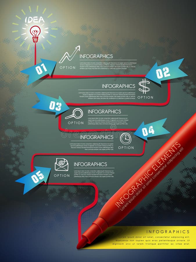 Creative template with mark pen drawing flow chart infographic stock illustration