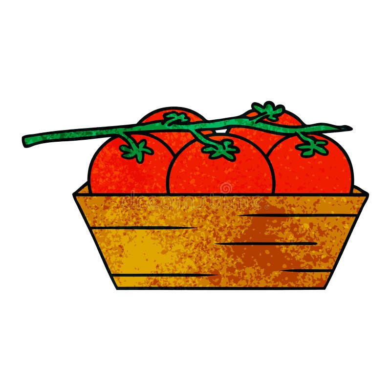 A creative textured cartoon doodle of a box of tomatoes