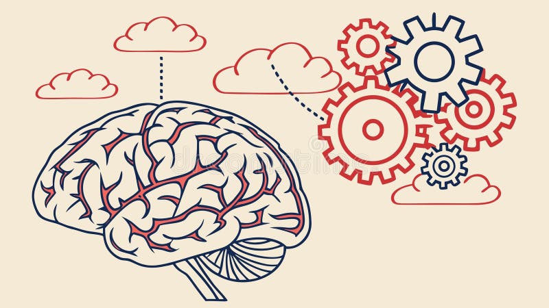 Creative thinking process icon with brain, gears, and clouds. vector design Generative AI royalty free illustration