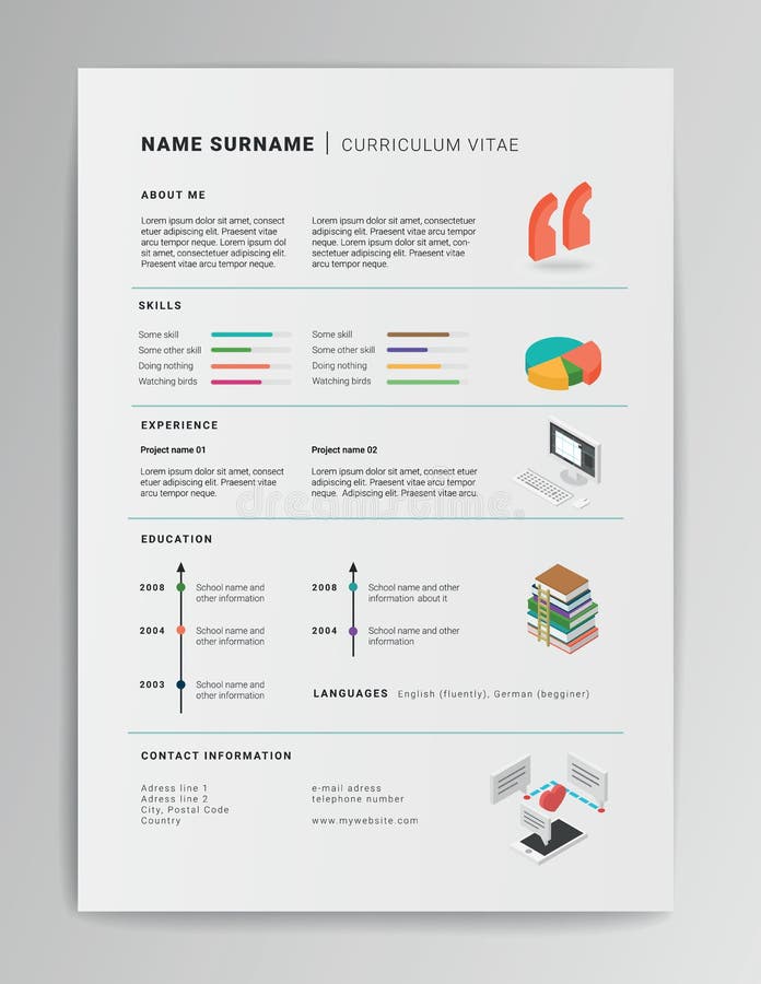 Creative vector CV template with isometric icons royalty free illustration Creative vector CV template with isometric icons royalty free illustration